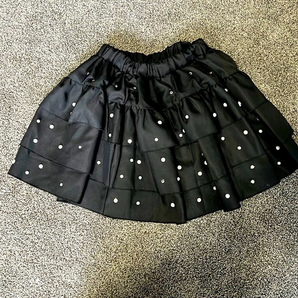 Custom Small Black Bubble Mini Skirt w/ Pearls ++ Rhinestones